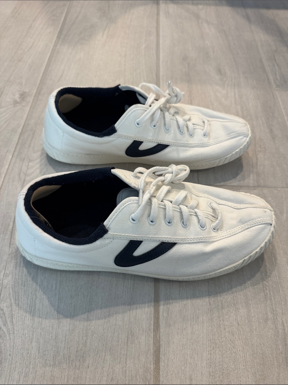 Tretorn NYLITE White Canvas Sneakers with Navy Accent - Picture 3 of 11